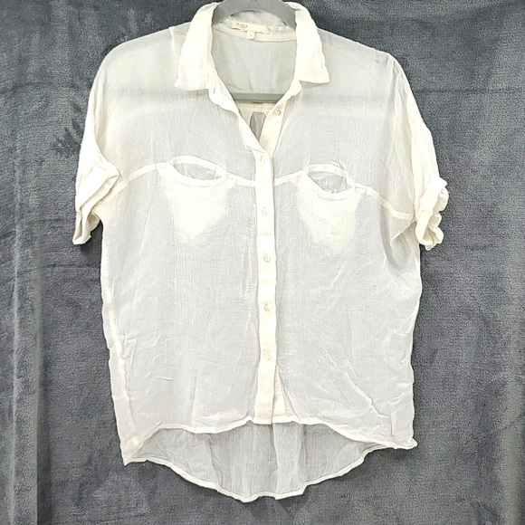 Maje size 1 white gauzy pocket front button down - Picture 2 of 7